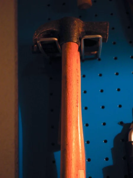 tools on a wall of a garage