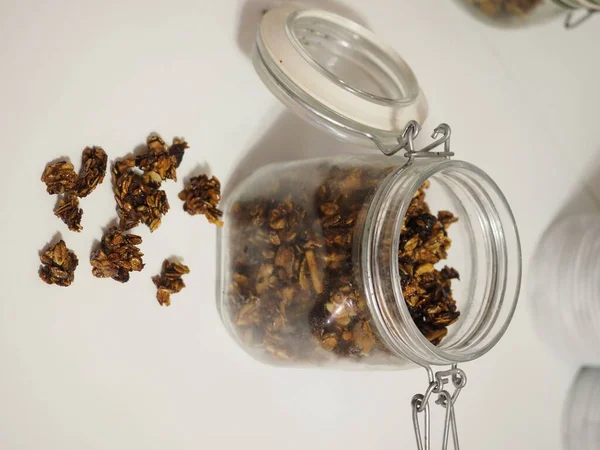 Borcan Sticlă Muesli Casă — Fotografie, imagine de stoc