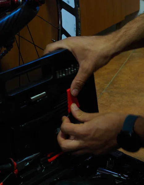 Hand Man Taking Tool Tool Box — Stock Photo, Image