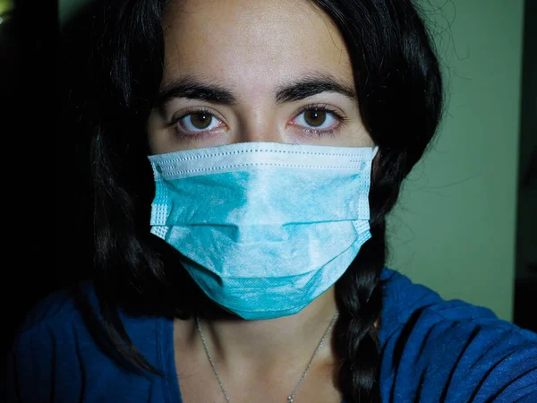 Portrait Young Woman Sad Wearing Mask — Stock Photo, Image