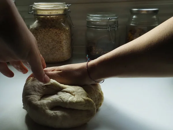 Hands Woman Bread Dough — Stock Photo, Image