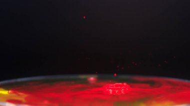 Yeşil renkli suya düşen kırmızı renk damlası