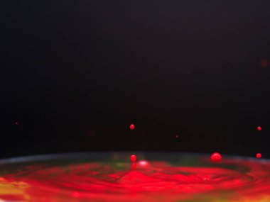 Yeşil renkli suya düşen kırmızı renk damlası