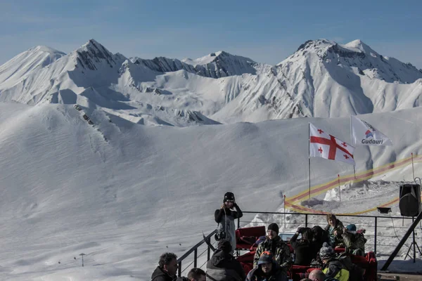 Gudauri Georgia Şubat 2019 Dağ Manzaralı Kayak Merkezi Kafe — Stok fotoğraf