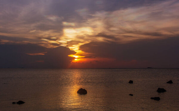 Thailand island beautiful violet sunset view.