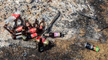 Boş şişeleri şömineye koy. Yaz ortası partisinden sonra çöp.