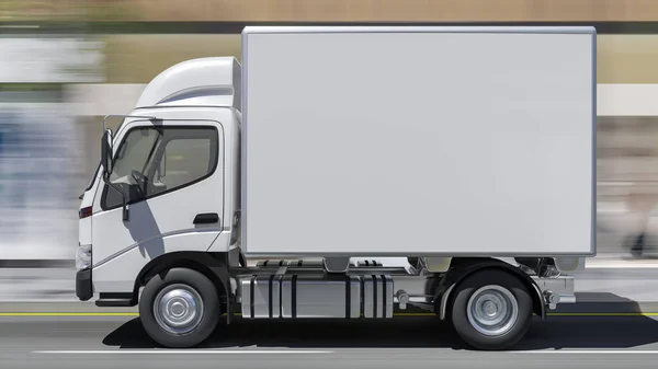 Vista Lateral Camión Reparto Con Una Cabina Blanca Movimiento Renderizado — Foto de Stock