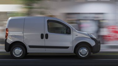 Beyaz Mini Minibüs, Ana Cadde 'de, Akşam 3 boyutlu.