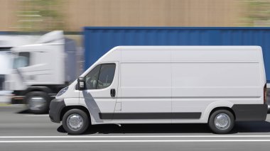 Beyaz Teslimat Minibüsü Geniş Gün Işığı 3D Tasarımlı Konteyner Kamyonu