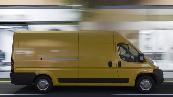 Abendliche Darstellung Eines Gelben Lieferwagens Bewegung Rendering — Stockfoto