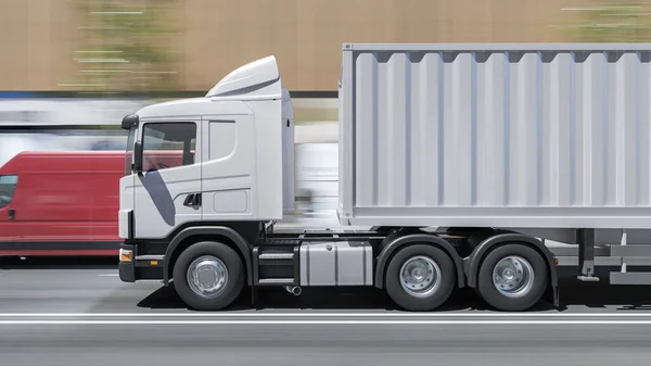White Container Truck Road Red Delivery Van Rendering — 스톡 사진