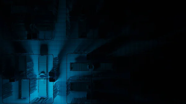 Top View Hospital Ward Empty Beds Illuminated Dimly Blue Light — 스톡 사진