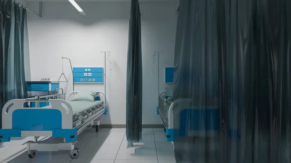 Boş Aydınlatılmış Tekerlekli Yatak Bir Hastane Koğuşu Hazırlama — Stok fotoğraf