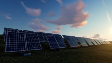 Parlak Güneş Altındaki Yeşil Alanlar 'daki Güneş Panelleri