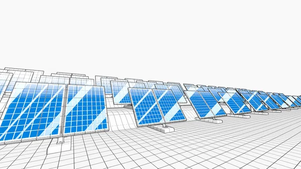 Painéis Solares Como Modelos Wireframe — Fotografia de Stock