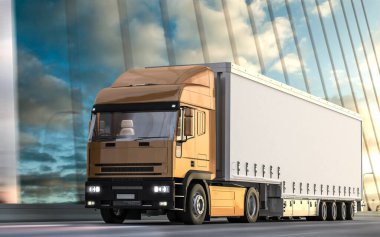 Köprüde 3D tasarım yarı römork kamyonu