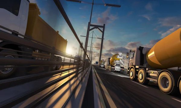 Construction Freight Trucks Bridge — Stock Photo, Image
