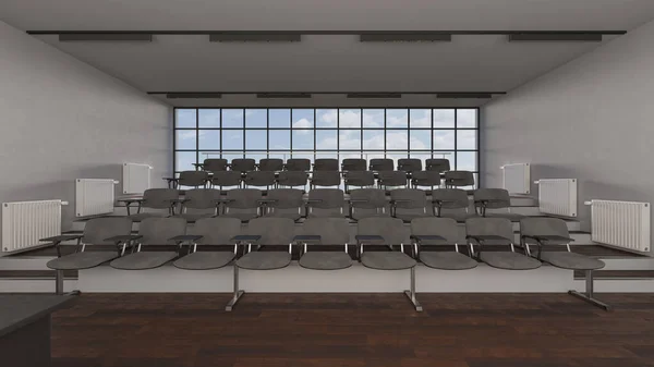 Vista Frontal Los Asientos Dentro Una Sala Conferencias Renderizado Luz — Foto de Stock