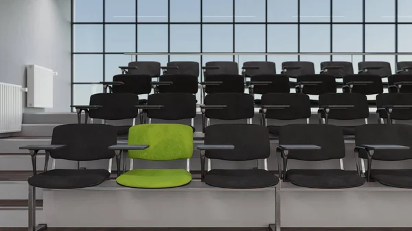 Asientos Color Negro Con Uno Verde Dentro Una Sala Conferencias — Foto de Stock