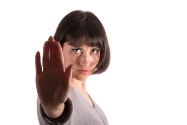 Ung Kvinna Gör Stopp Hand Gesture — Stockfoto