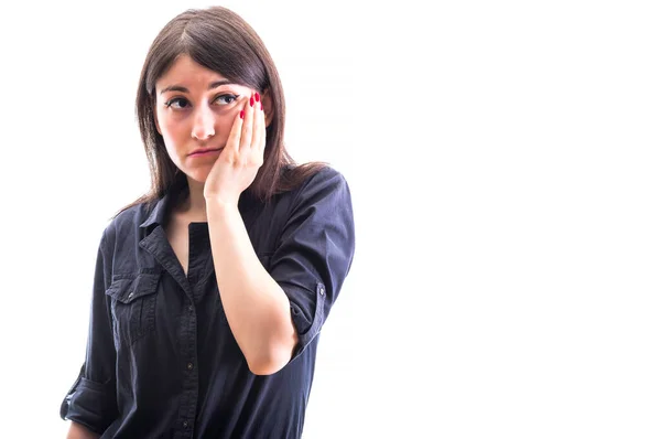 Besluiteloos Meisje Houdt Haar Wang — Stockfoto