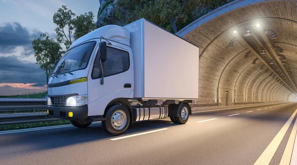 White Delivery Truck Coming Out Underpass — Stock Photo, Image