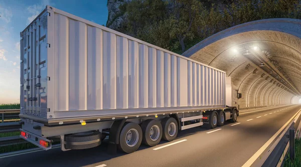 Semi Trailer Truck Going Tunnel — Stock Photo, Image