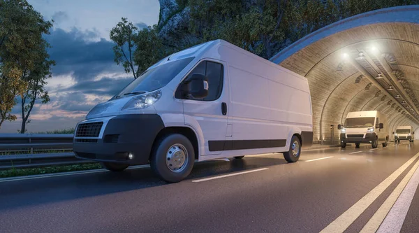 Several Delivery Vans Passing Tunnel — Stock Photo, Image