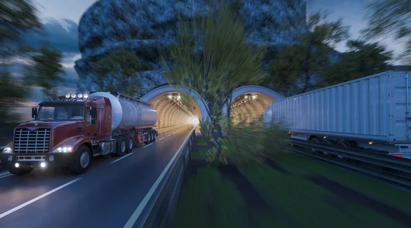 Nutzfahrzeuge Bewegen Sich Seite Seite Durch Tunnel — Stockfoto