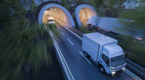 Verschiedene Nutzfahrzeuge Bewegen Sich Durch Tunnel — Stockfoto