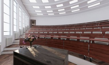 Bir Ders Salonunun Sol Bölümü 3D görüntüleme