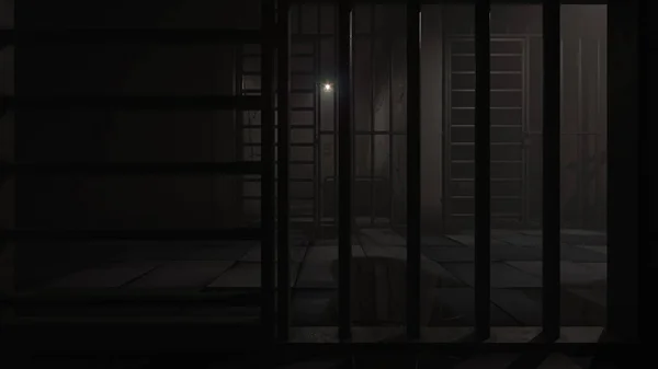 Hinter Den Gittern Gefängniskorridor Und Zellen Rendering — Stockfoto