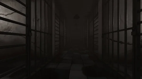 Gloomy Gevangenis Corridor Rendering Rendering — Stockfoto