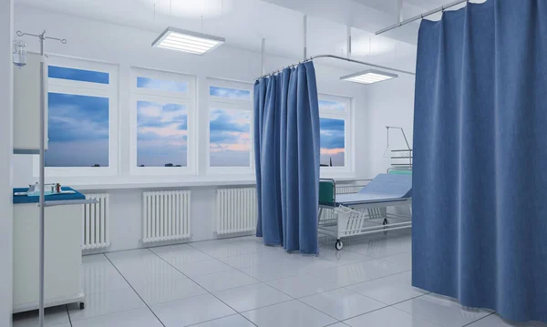 サンセット3Dレンダリングで景色を望む医療室 — ストック写真
