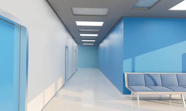 Empty Corridor by the Waiting Hall in a Hospital 3D Rendering