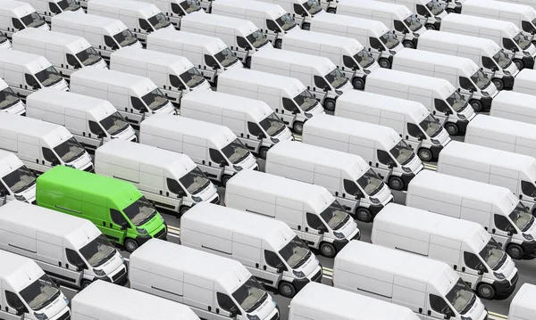 Vans Entrega Alinhados Cor Verde Branca — Fotografia de Stock