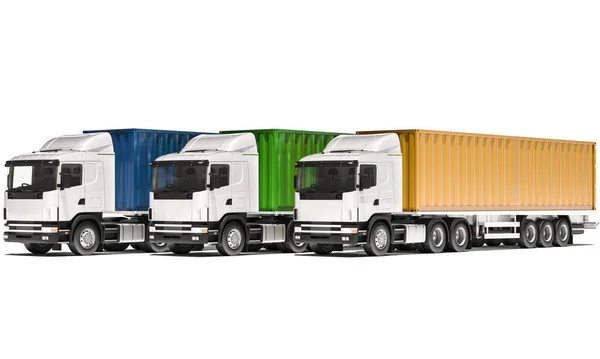 Sattelschlepper Mit Containern Verschiedenen Farben Auf Weißem Hintergrund — Stockfoto