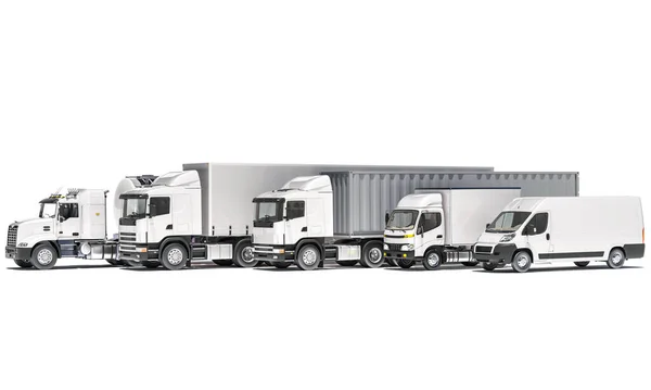 Yarı karavan kamyonlu bir tanker ve beyaz arka planda bir nakliye aracı.