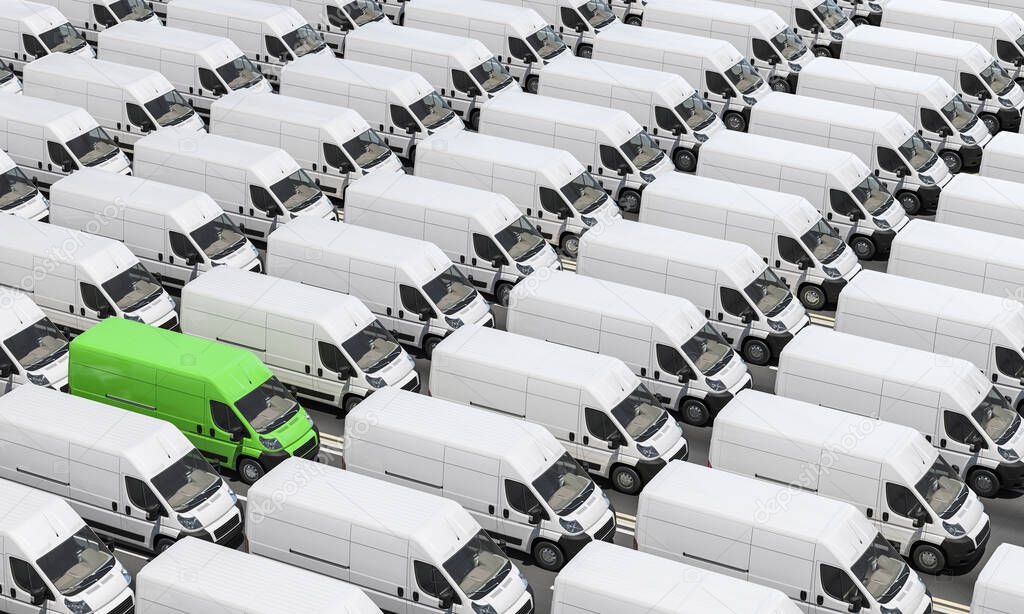 Lined up Delivery Vans in Green and White Color