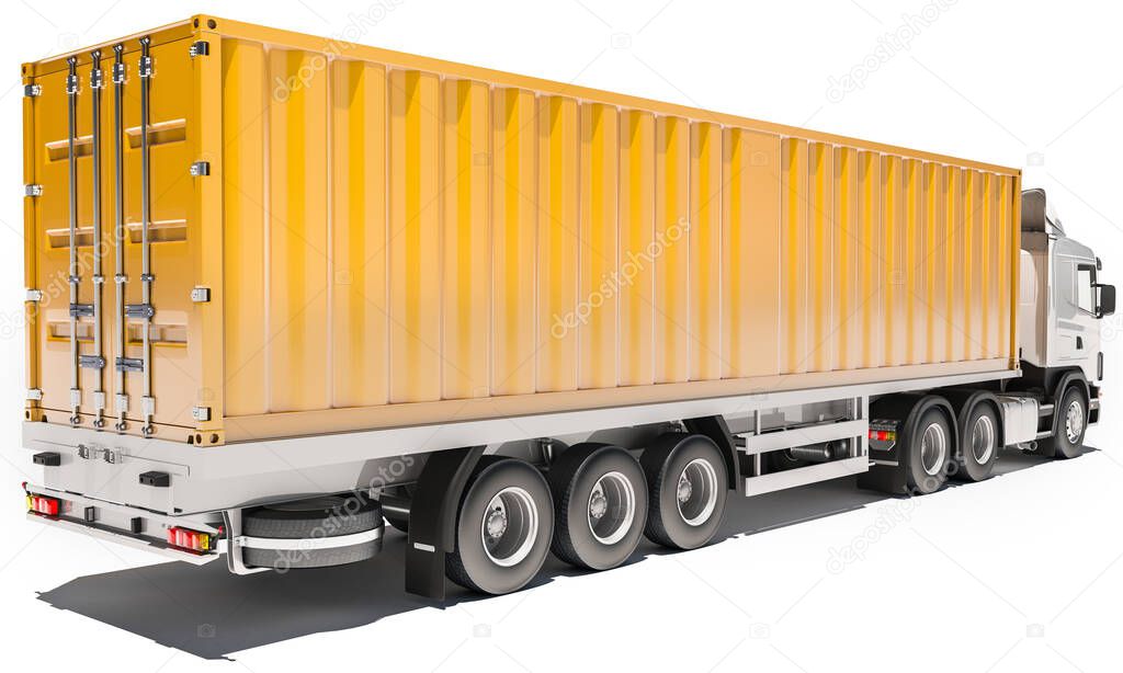 Truck with Orange Container on White Background