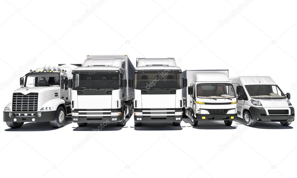 Front View of Various Commercial Land Vehicles