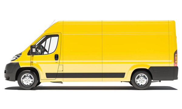 Вид сбоку желтого грузового фургона
