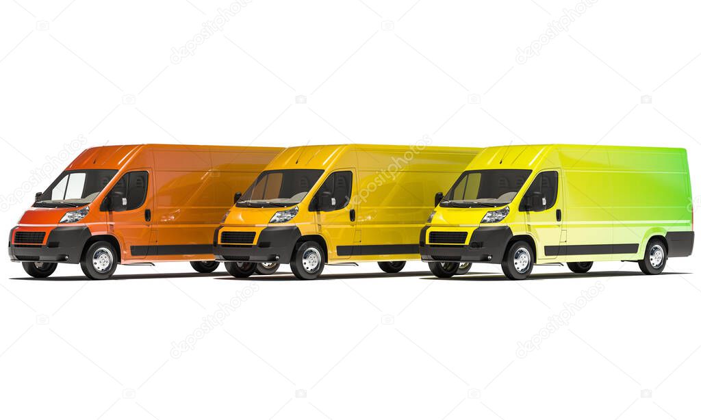 Lined Up Delivery Vans with Color Gradient