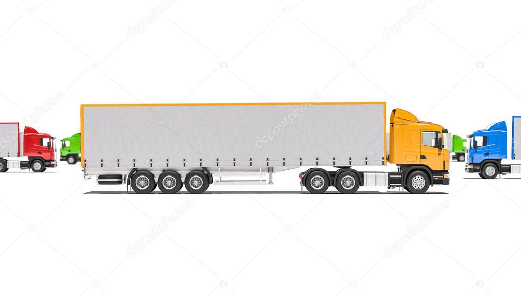 Semi Trailer Trucks with Different Colors in Different Directions