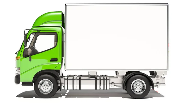 Green White Box Truck Białym Tle Renderowania — Zdjęcie stockowe