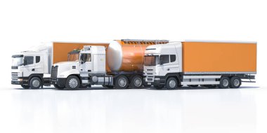 Orange Colored Commercial Vehicles on White Background clipart