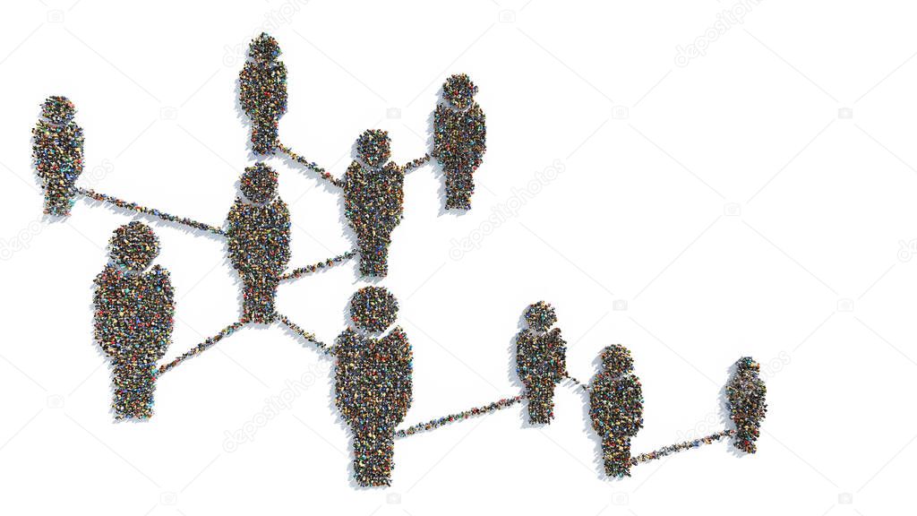 Top View of Large Groups of People Standing Together in the Forms of Human Figures Connected to Each Other 3D Rendering