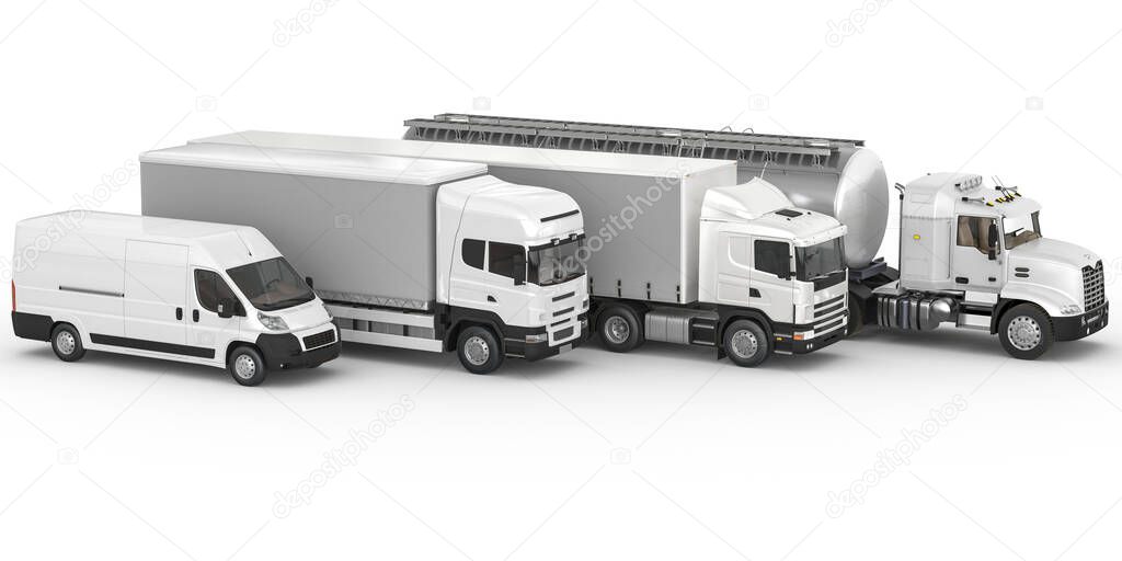 Different Types of Commercial Land Vehicles on White Background