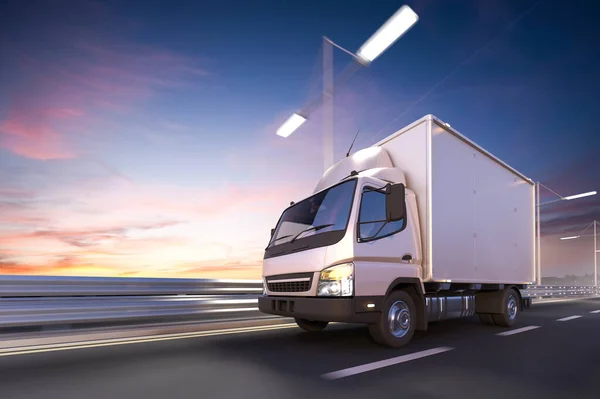 Rendering Delivery Truck Road Dawn — Stock Photo, Image