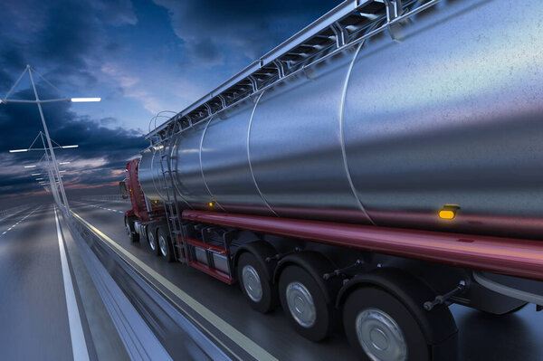 3D rendering of Tanker on the road at dawn